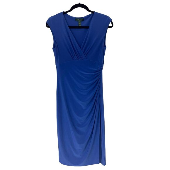 Ralph Lauren Royal Blue Ruched Jersey Dress Size 8 Timeless Classic Summer - Picture 4 of 6